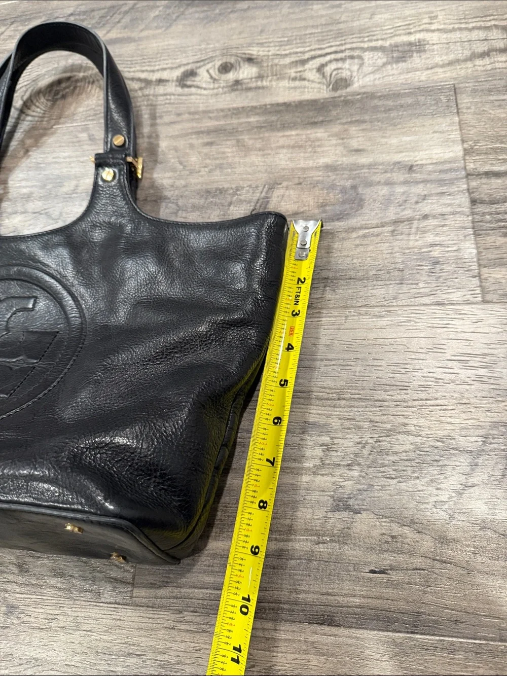 Tory Burch Bombe Black Leather Tote Bag